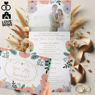 Invitation Trois Volets Mariage Floral Rose Lavande Vert