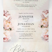 Invitation Trois Volets Mariage Floral Rose Pâle Élégant  (Intérieur au milieu)