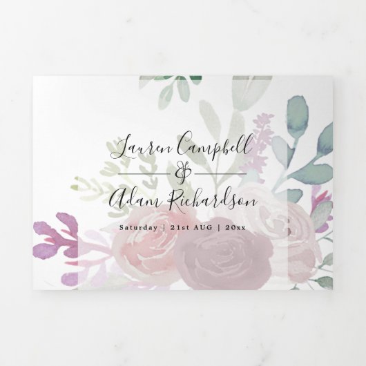 Invitation Trois Volets Mariage floral rustique Bourgogne (Page de couverture)