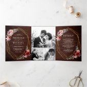 Invitation Trois Volets Mariage floral rustique rose bordeaux (Intérieur)