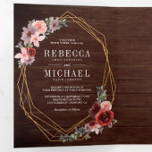 Invitation Trois Volets Mariage floral rustique rose bordeaux (Intérieur en premier)
