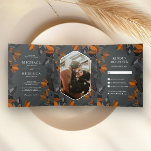 Invitation Trois Volets Mariage Floral Terracotta Orange Terreux Rustique