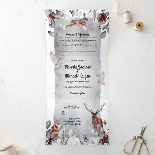 Invitation Trois Volets Mariage forestier cool (Intérieur)