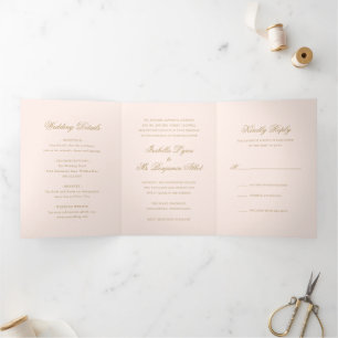 Invitation Trois Volets Mariage Formel Élégant Rose Traditionnel