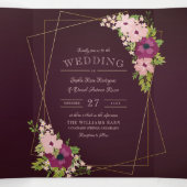 Invitation Trois Volets Mariage géométrique Bourgogne et Fleurs rousses (Intérieur au milieu)