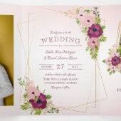 Invitation Trois Volets Mariage géométrique Bourgogne et rose pâle (Intérieur au milieu)