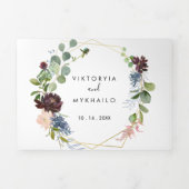 Invitation Trois Volets Mariage géométrique Bourgogne Gold (Page de couverture)