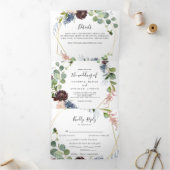 Invitation Trois Volets Mariage géométrique Bourgogne Gold (Intérieur)
