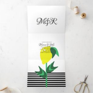 Invitation Trois Volets Mariage géométrique Gras Lemon Stripes