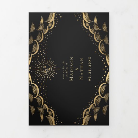 Invitation Trois Volets Mariage Gold Sun et Moon Tarot Card (Page de couverture)