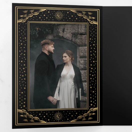 Invitation Trois Volets Mariage Gold Sun et Moon Tarot Card (Intérieur en premier)