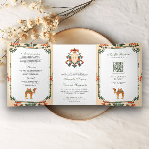 Invitation Trois Volets Mariage indien hindou Royal Camel Crest vintage