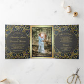 Invitation Trois Volets Mariage indien Mandala Gray Gray moderne (Intérieur)