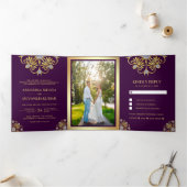 Invitation Trois Volets Mariage indien Mandala traditionnel violet et or (Intérieur)