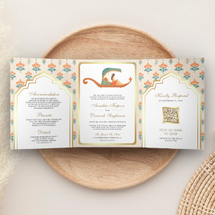 Invitation Trois Volets Mariage indien traditionnel Doli tout-en-un