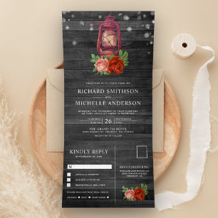 Invitation Trois Volets Mariage Lanterne à Huile Florale de Campagne Rusti