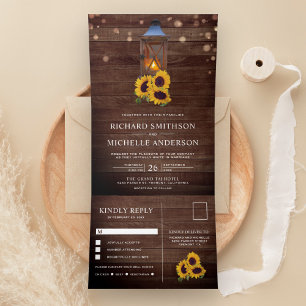 Invitation Trois Volets Mariage Lanterne en Bois de Tournesol de Campagne 