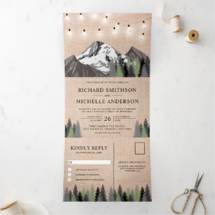 Invitation Trois Volets Mariage léger Rustic Burlap Mountain Forest