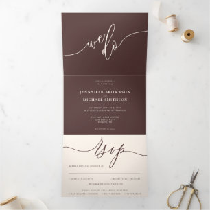 Invitation Trois Volets Mariage Marron Chocolat extra nous faisons Tout En