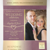 Invitation Trois Volets Mariage Mauve Violet Or (Intérieur au milieu)