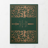 Invitation Trois Volets Mariage médiéval royal d'épée verte et cuivre (Page de couverture)
