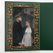 Invitation Trois Volets Mariage médiéval royal d'épée verte et cuivre (Intérieur en premier)