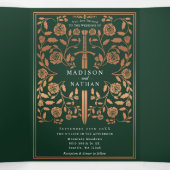 Invitation Trois Volets Mariage médiéval royal d'épée verte et cuivre (Intérieur au milieu)