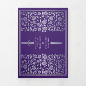 Invitation Trois Volets Mariage médiéval royal d'épée violet et argenté (Page de couverture)