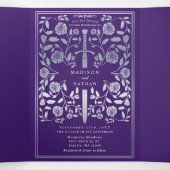 Invitation Trois Volets Mariage médiéval royal d'épée violet et argenté (Intérieur au milieu)