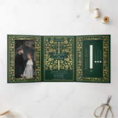 Invitation Trois Volets Mariage médiéval royal vert (Intérieur)