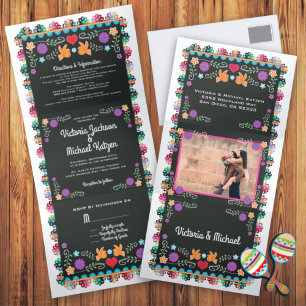Invitation Trois Volets Mariage mexicain Fiesta Papel Picado