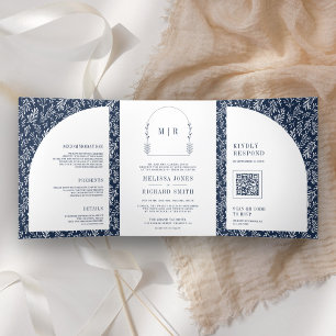 Invitation Trois Volets Mariage minimaliste en ligne art feuille Arche Ble