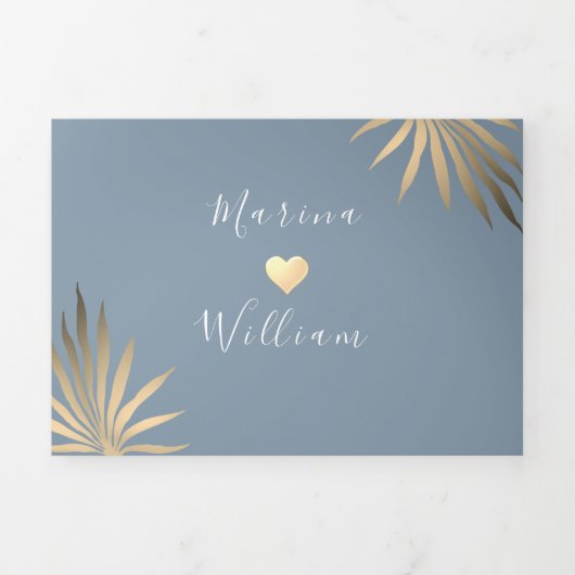 Invitation Trois Volets Mariage moderne à Blue Beach (Page de couverture)