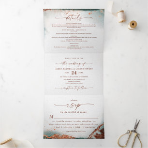 Invitation Trois Volets Mariage Moderne Abstrait Aquarelle Terre Cuite