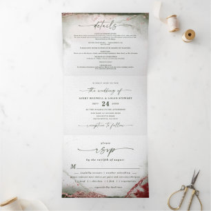 Invitation Trois Volets Mariage Moderne Abstrait Aquarelle Terre Rose Rose