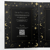 Invitation Trois Volets Mariage Moderne Céleste Lune Étoiles Noir & Or (Intérieur en premier)