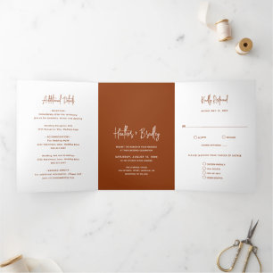 Invitation Trois Volets Mariage Moderne Cuivre Minimaliste