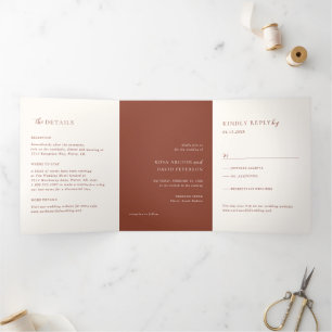Invitation Trois Volets Mariage Moderne Editorial Cuivre Rustique
