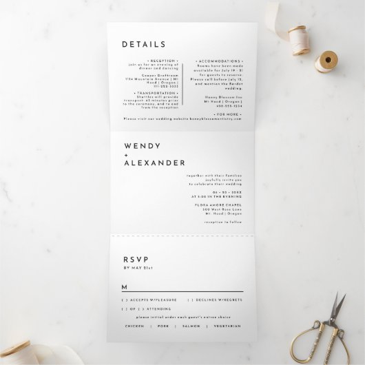 Invitation Trois Volets Mariage moderne en gras tout en un (Intérieur)