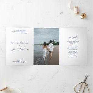 Invitation Trois Volets Mariage Moderne Minimaliste Bleu Cobalt