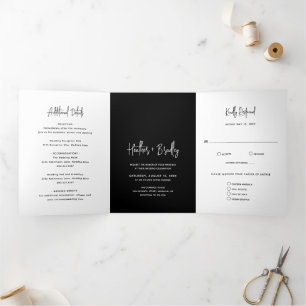 Invitation Trois Volets Mariage moderne minimaliste noir