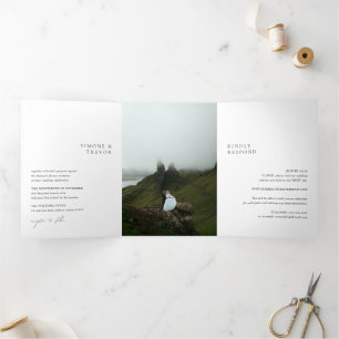 Invitation Trois Volets Mariage Moderne Noir et Blanc Propre