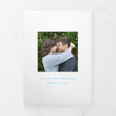 Invitation Trois Volets Mariage moderne photo bleu chic (Page de couverture)