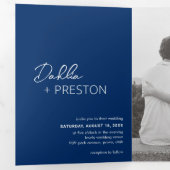 Invitation Trois Volets Mariage moderne photo bleu marine minimal (Intérieur en premier)