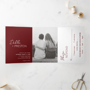 Invitation Trois Volets Mariage Moderne Photo Minimaliste Bourgogne