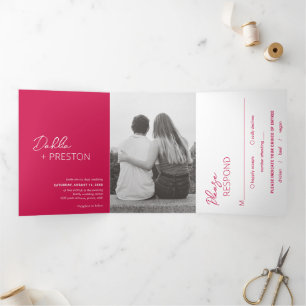 Invitation Trois Volets Mariage Moderne Photo Rose Chaud Minimal