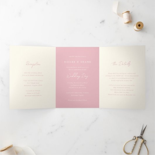 Invitation Trois Volets Mariage moderne rose simple (Intérieur)