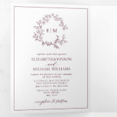 Invitation Trois Volets Mariage Monogramme de cime feutrée de Bourgogne mo (Intérieur en premier)