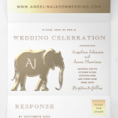 Invitation Trois Volets Mariage Monogramme Doré (Intérieur au milieu)