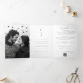 Invitation Trois Volets Mariage Monogramme moderne noir blanc photo QR Cod (Intérieur)